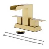 in. Double Handle Waterfall Bathroom Faucet Gold