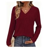 PrettyGarden Ribbed V-Neck Tunic Top Burgundy XL