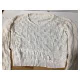 Womens White Crochet Knit V-Neck Long Sleeve...