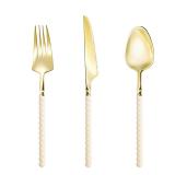150 Pcs Gold Plastic Silverware with Ivory...