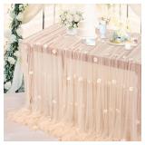 Champagne Tablecloth 10ft Floral Pearl Tulle...