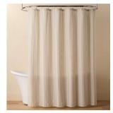 Striped Linen Blend Shower Curtain Beige Cream