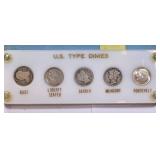 U.S. Type Dimes Set Featuring Five Designs