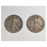 Two 1916-S Walking Liberty Half Dollars