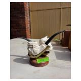 Carved Meerschaum Pipe with Stand and Case