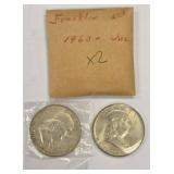 2x 1960 Franklin Half Dollar, Unc.