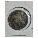 1881 U.S. Three-Cent Silver Coin in Stapled Flip