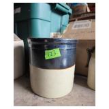 Two-Tone Ceramic Crock with Black and Beige Glaze