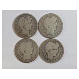 Four 1906 Barber Half Dollars (Various Mint Marks)
