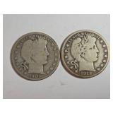 1912 and 1905 Barber Half Dollar Coins
