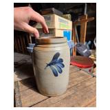 Stoneware Crock with Blue Floral Design