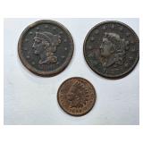 1850 & 1827 Coronet Large Cents and 1898 Indian He
