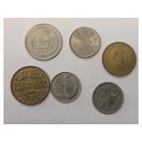 Six Assorted Coins from Various Eras