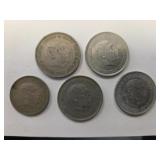 Five Spanish 25 Pesetas Coins