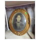 Oval Portrait in Ornate Gold Wooden Frame with Gla