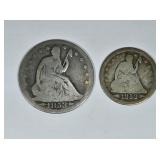 1853 Seated Liberty Silver Half Dollar and Quarter