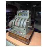 National Brass Cash Register with Wooden Base