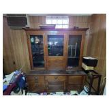 Wooden Hutch Cabinet with Glass Doors and Drawers