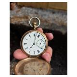 Gold-Tone Pocket Watch with Roman Numerals and Dis