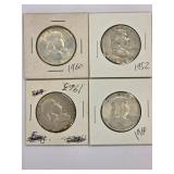 Four Franklin Half Dollars (1952, 1960, 1961)