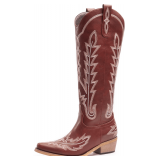 Women's Cowboy Boots, Red Pointed Toe 7.5