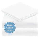 Mellanni Jersey Sheets Set - 4 Piece 100% Jersey Knit Cotton - Soft, Comfortable, All-Season Bedding - Deep Pocket T-Shirt Sheet Set (Queen, White)