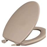 Elongated Enameled Wood Toilet Seat in Beige