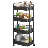 Sywhitta 4-Tier Plastic Rolling Cart, Black