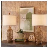 Rattan Table Lamps Set of 2, 3-Way Dimmable USB