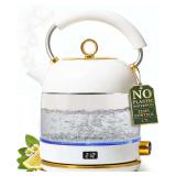 White Electric Tea Kettle with Temp Control, 1500W