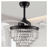 Finktonglan 36' Black Crystal Flush Mount Fan