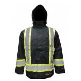 VIKING Flame Resistant Insulated Rain Jacket: Men's, 2XL, Regular, Polyester, Black, High Visibility