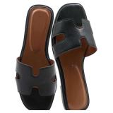 Women s Flat Sandals: PU Leather Slippers Size 9