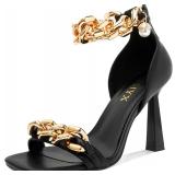 Women s Stiletto Heels Square Open Toe Sandals Size 9