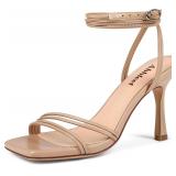Nude Strappy High Heels with Ankle Strap, Size 11