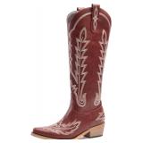 Women's Cowboy Boots, Red Pointed Toe 7.5