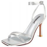Women s Strappy Heels Sandals Silver 9.5