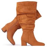Women's Extra Wide Calf Boots Slouchy Suede Heel Size 6.5
