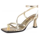 Kitten Heels - Square Open Toe Strappy Sandals 8
