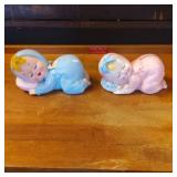 Porcelain Sleeping Baby Figurines in Blue and Pink
