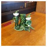Ceramic Elf Figurine Pair with Tree Stump Holder