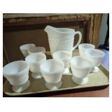 Milk Glass Hobnail Pitcher and Goblets Set
