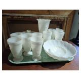 Milk Glass Items with Face Covered Dish
