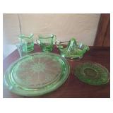 Large Grouping of Vaseline Glass With 12-Inch Diam