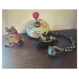 Vintage Tin Toy Collection with Spinning Top and F