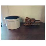 Earthware Crock and 10-Inch Train Planter