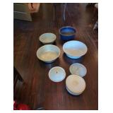 Seven Mixed Metal and Enamelware Bowls and Lids