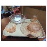 Large Grouping of Pink Depression Glass Items