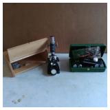 Vintage Microscope and Singer Buttonholer Set