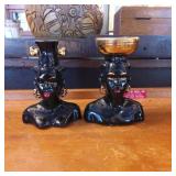 Ceramic Lady Head Candleholders with Gold Accents
